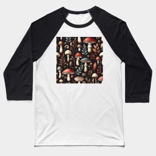 Dark Vintage Mushroom Pattern Baseball T-Shirt